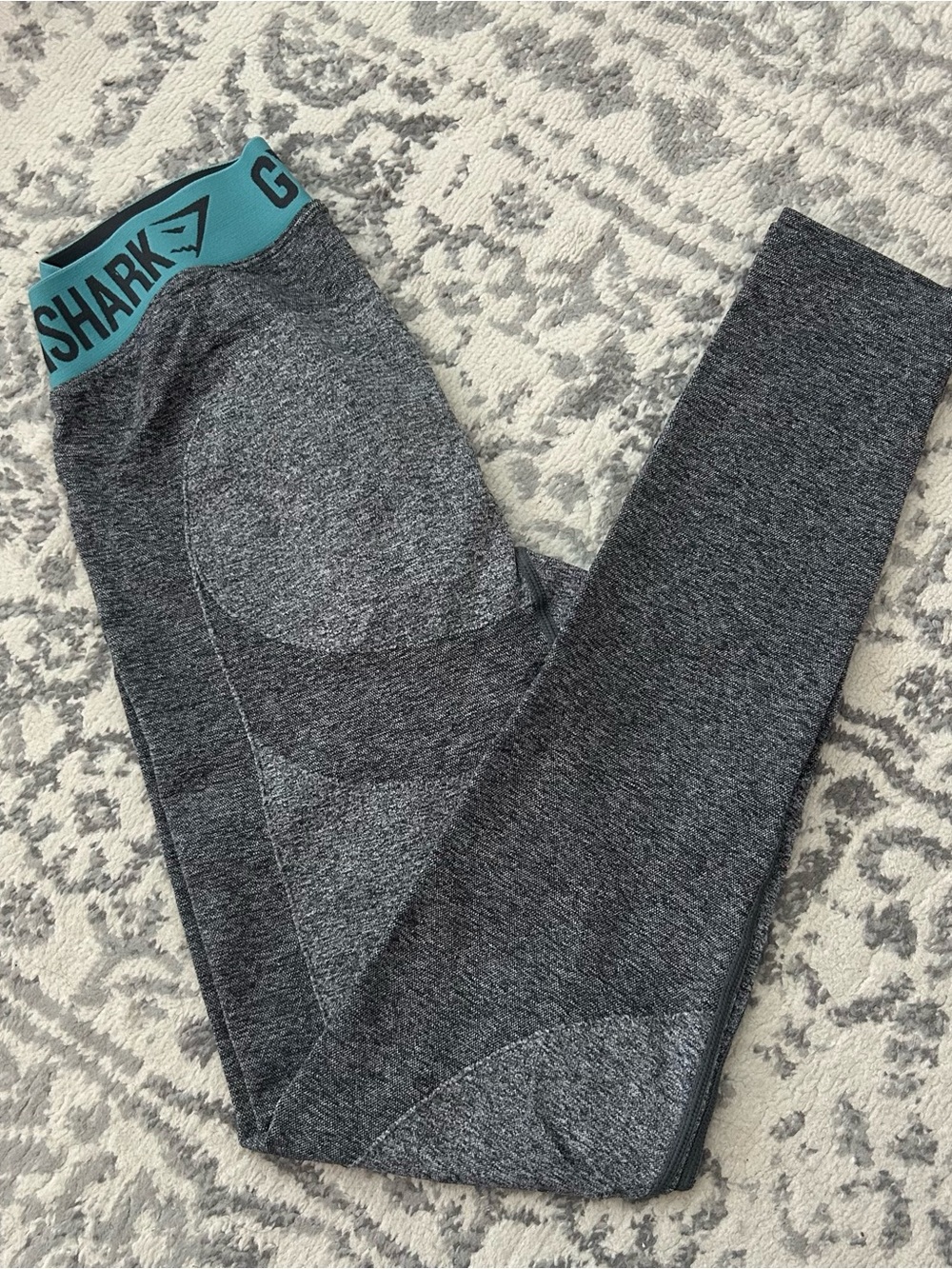 Gymshark Flex Charcoal Seamless Leggings with Teal Logo Waistband